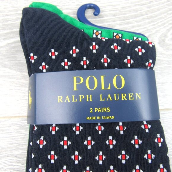 Polo Ralph Lauren Foulard Slack Socks Men's Size 6-12.5 (2 PAIRS) Navy Green NEW - Picture 3 of 10